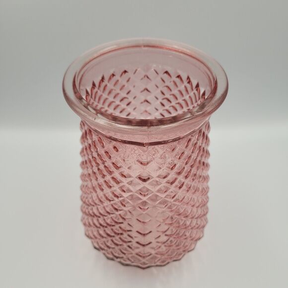 Vintage Pink Glass Diamond Cut Flower Vase 7.75" Country Cottage Traditional - Picture 2 of 9